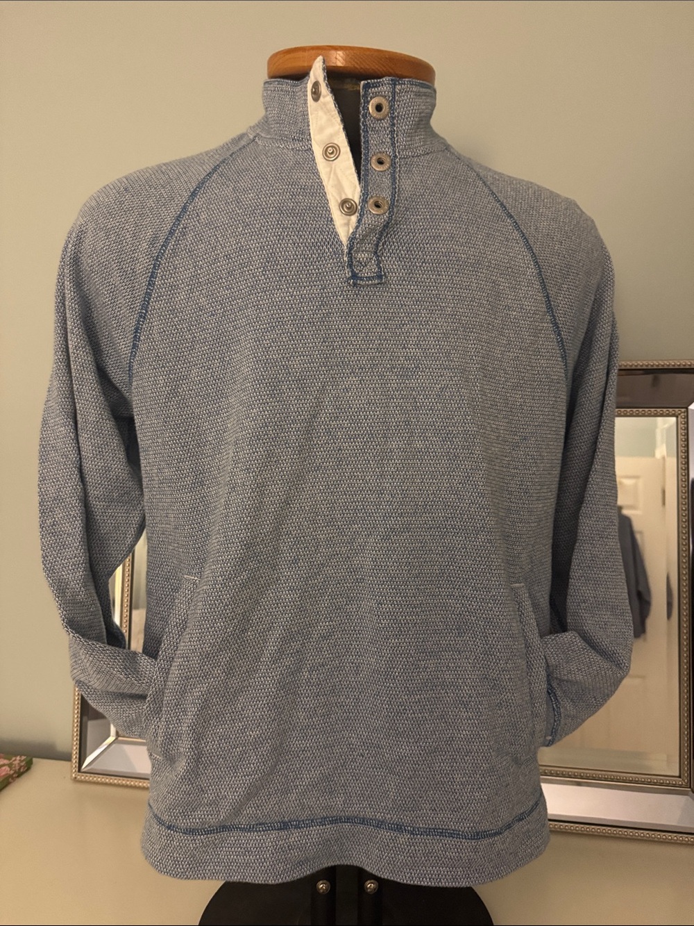 Tommy Bahama Light Blue Textured Henley Pullover